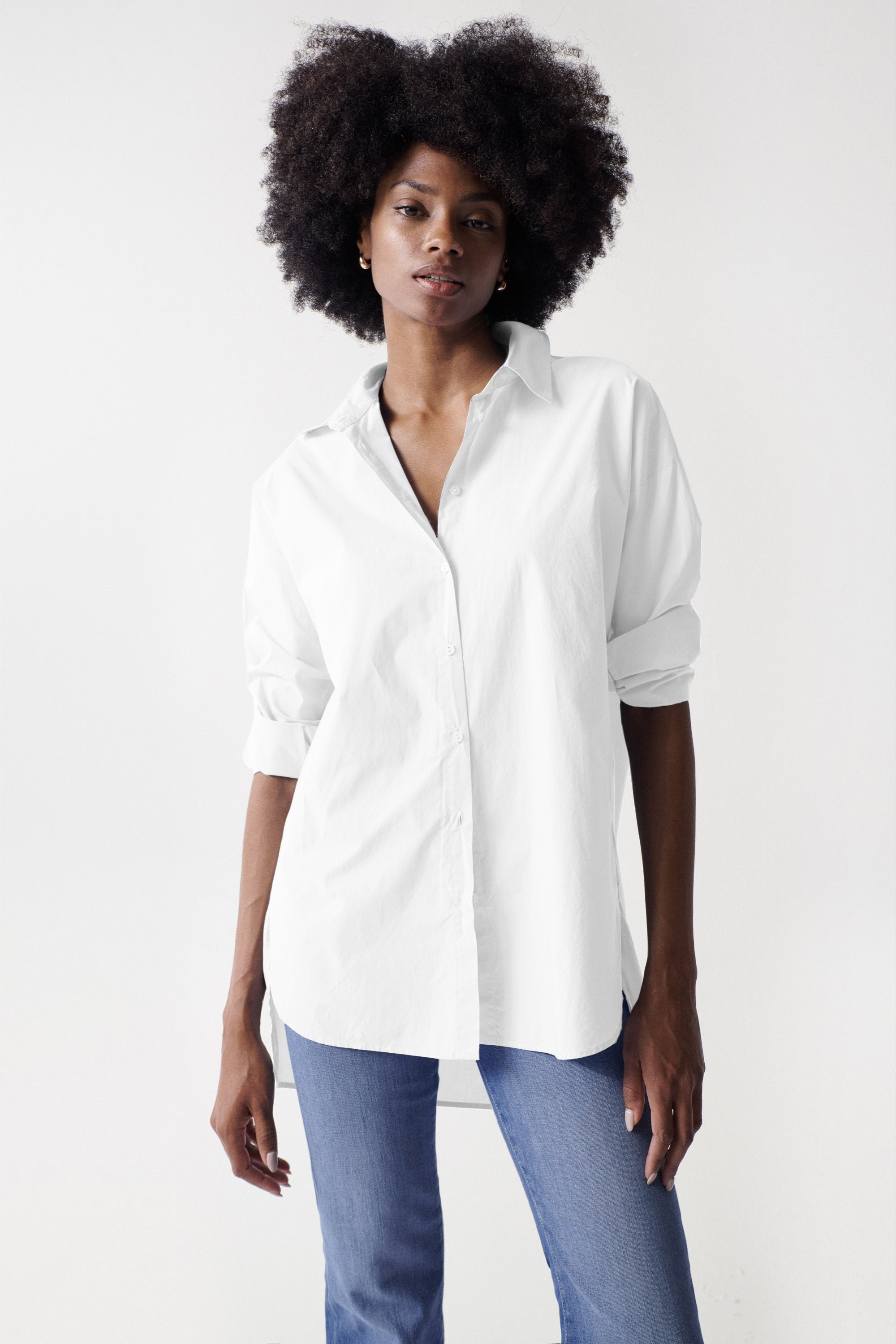 camisa blanca  oversize popelina salsa jeans